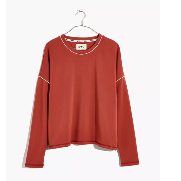 NWT Madewell Brick Red MWL Superbrushed Piped Easygoing Sweatshirt - Picture 5 of 10
